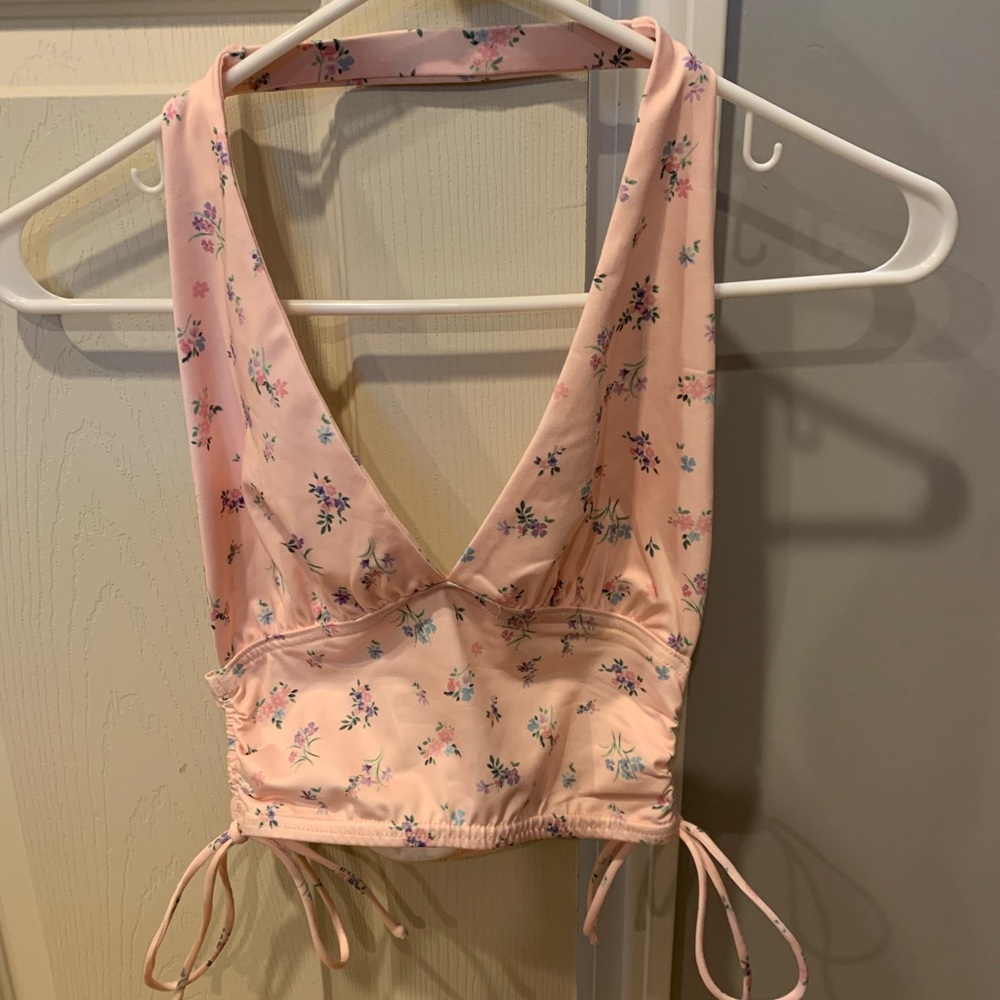 Princess Polly halter top, pink floral, size US 2